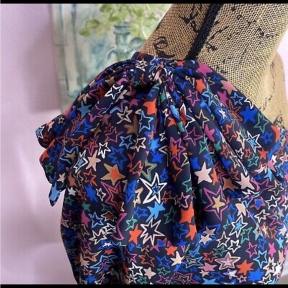 J. Crew Kaleidoscope Stars One Shoulder Dress Blue Multi Bow Ruffle - Picture 3 of 9